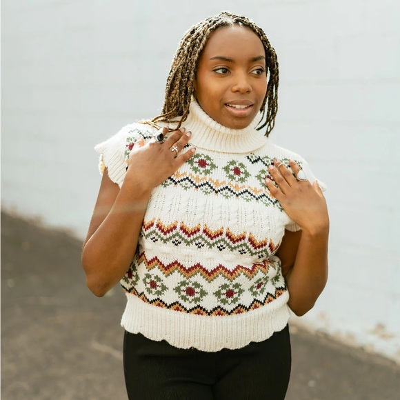 🤍VINTAGE PATTERN TURTLENECK KNITTED TOP - Picture 6 of 9